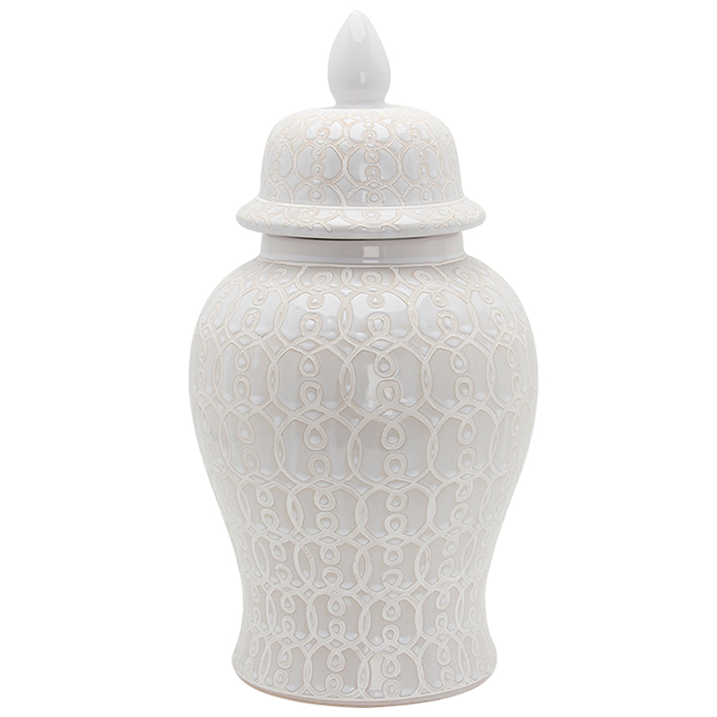 Ваза с крышкой Ceramic Beige White Ornament Vase Бежевый Белый Ваза с крышкой Ceramic Beige White Ornament Vase Бежевый Белый в Тюмени | Loft Concept