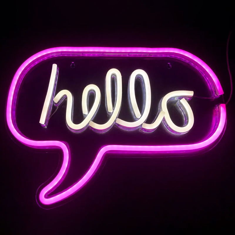 Неоновая настенная лампа Hello Neon Wall Lamp Розовый Белый Неоновая настенная лампа Hello Neon Wall Lamp Розовый Белый в Тюмени | Loft Concept