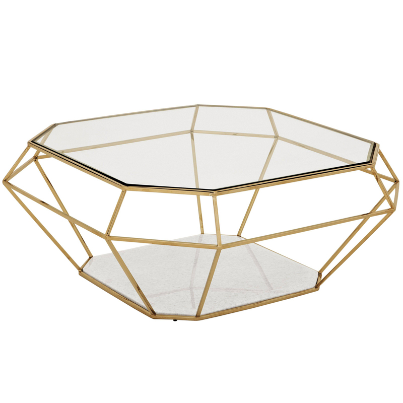 Кофейный стол Eichholtz Coffee Table Asscher Золотой Прозрачный Белый Мрамор Bianco Кофейный стол Eichholtz Coffee Table Asscher Золотой Прозрачный Белый Мрамор Bianco в Тюмени | Loft Concept