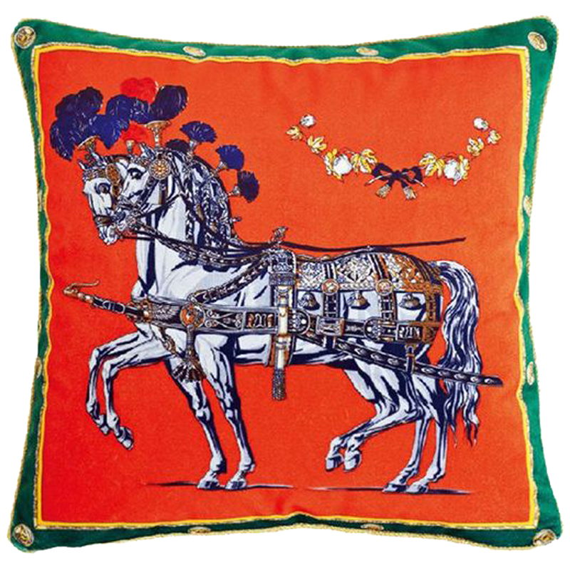Декоративная подушка Hermes Horses 118 Оранжевый Зеленый Синий Белый Декоративная подушка Hermes Horses 118 Оранжевый Зеленый Синий Белый в Тюмени | Loft Concept