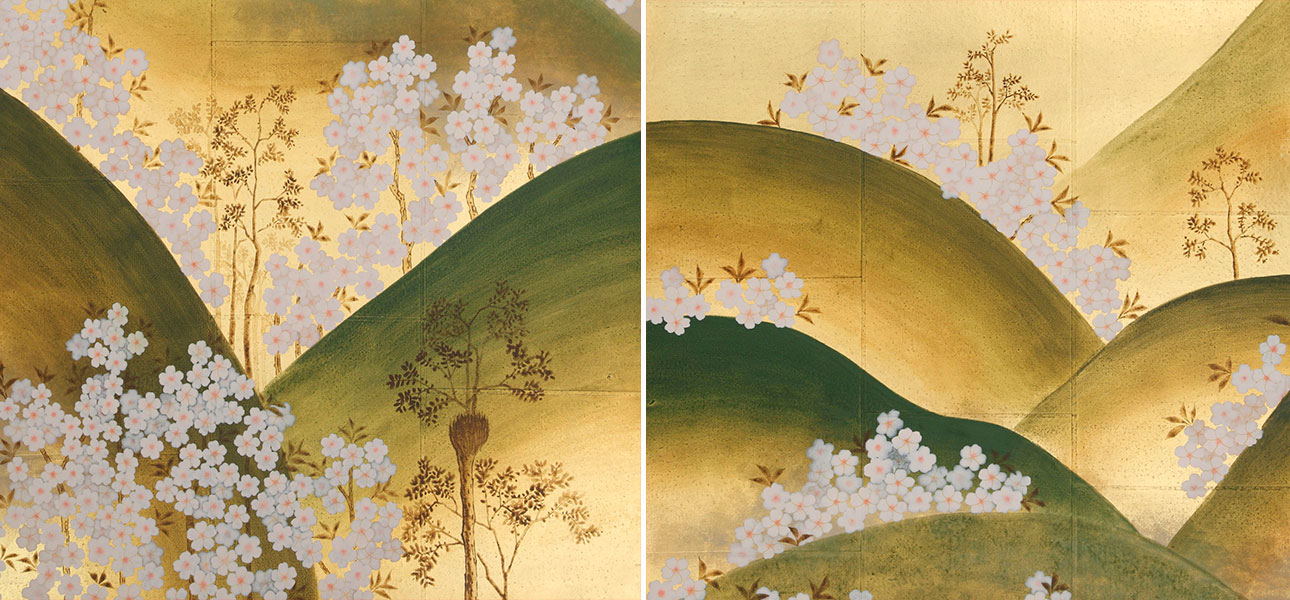 Обои ручная роспись Kiso Mountains Special Colourway on Deep Rich Gold gilded tea paper - фото