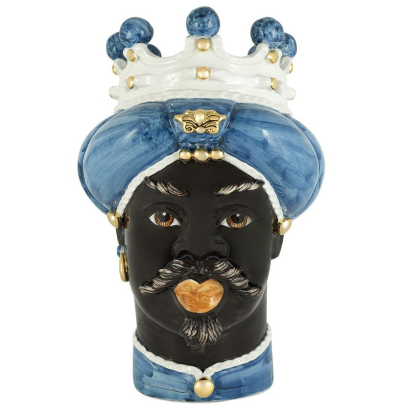 Ваза Vase Moro Man Medium New Blue Синий Черный Белый Золотой Ваза Vase Moro Man Medium New Blue Синий Черный Белый Золотой в Тюмени | Loft Concept