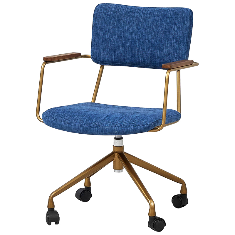 Кресло на колесах Ryan Loft Chair Blue Синий Коричневый Золотой Кресло на колесах Ryan Loft Chair Blue Синий Коричневый Золотой в Тюмени | Loft Concept