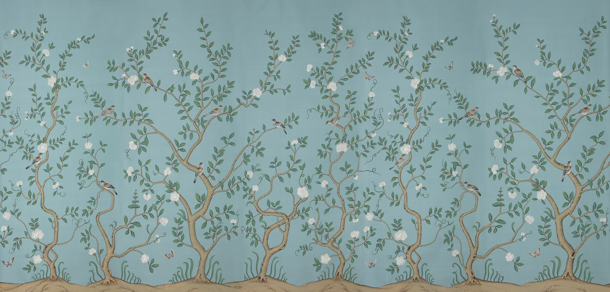 Обои ручная роспись Gustavian Garden Special Colourway on Duck Egg dyed silk Обои ручная роспись Gustavian Garden Special Colourway on Duck Egg dyed silk - постер Loft-Concept в Тюмени