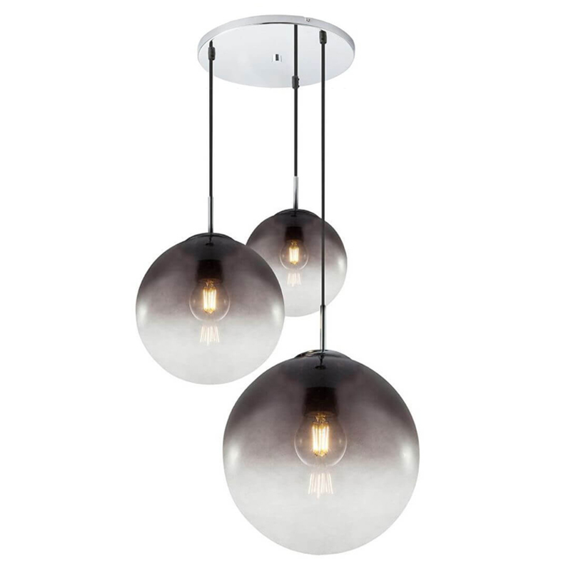 Люстра Ball Sunrise Pendant lamp smok 3 плафона Стекло Смок Хром Люстра Ball Sunrise Pendant lamp smok 3 плафона Стекло Смок Хром в Тюмени | Loft Concept