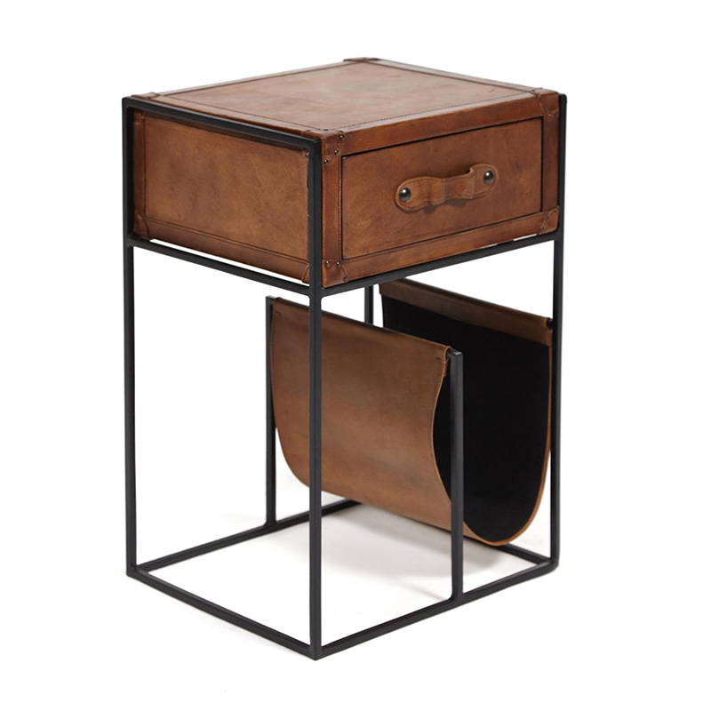 Тумба Industrial leather magazine rack  Коричневый Черный в Тюмени | Loft Concept 