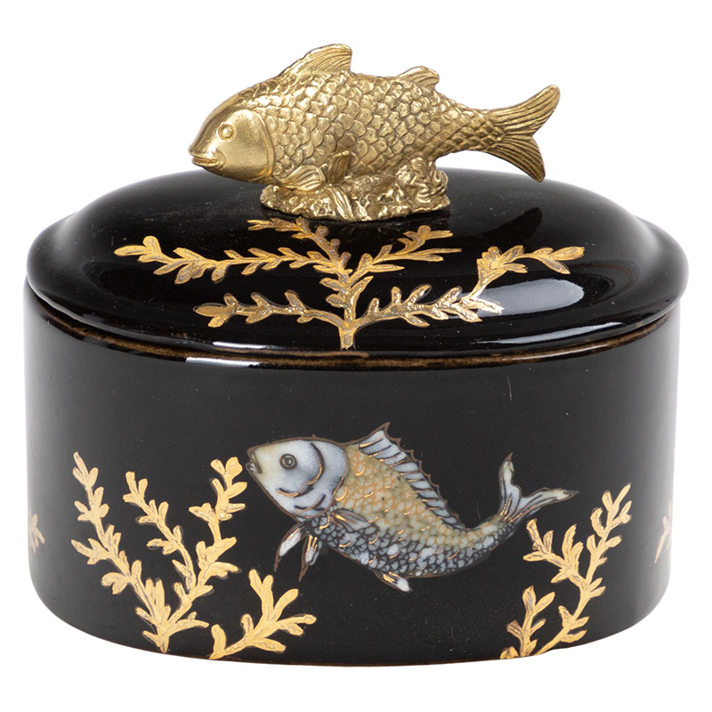 Шкатулка черная фарфоровая Золотая Рыбка Gold fish Черный Золотой Шкатулка черная фарфоровая Золотая Рыбка Gold fish Черный Золотой в Тюмени | Loft Concept