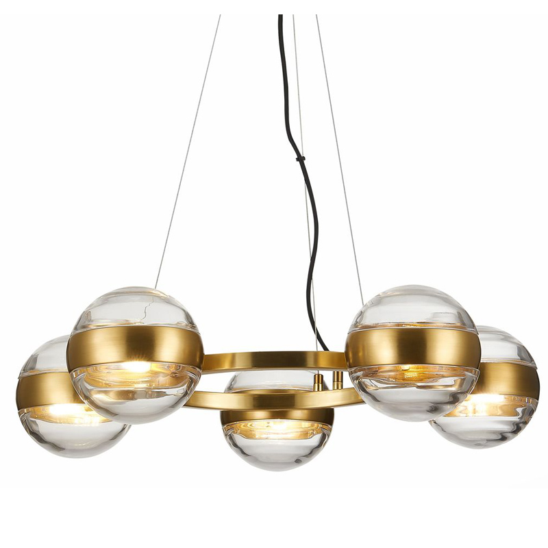 Люстра Leandra Chandelier 5 Balls Латунь Прозрачное Стекло Люстра Leandra Chandelier 5 Balls Латунь Прозрачное Стекло в Тюмени | Loft Concept
