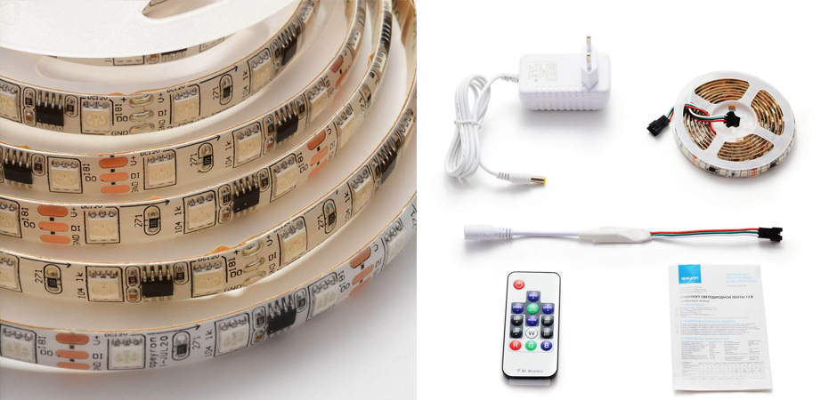 Комплект светодиодной влагозащищенной ленты 14,4W/m 60Led/m 5050SMD разноцветный 2M Комплект светодиодной влагозащищенной ленты 14,4W/m 60Led/m 5050SMD разноцветный 2M - Loft-Concept в Тюмени