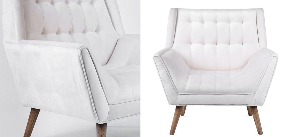 Кресло Danish Modern Armchair Tufted Accent белый велюр Кресло Danish Modern Armchair Tufted Accent белый велюр - Loft-Concept в Тюмени
