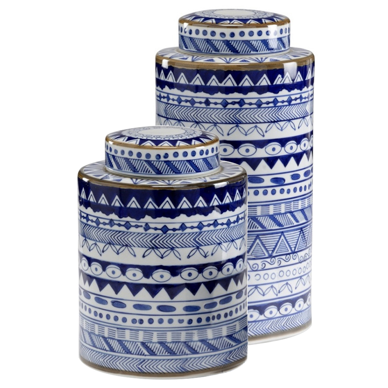 Вазы с крышками Oriental Blue Ornament Vases Синий Белый Вазы с крышками Oriental Blue Ornament Vases Синий Белый в Тюмени | Loft Concept