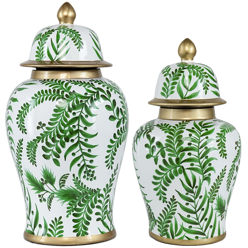 Ваза с крышкой Green Plant Vase Белый Зеленый Золотой Ваза с крышкой Green Plant Vase Белый Зеленый Золотой в Тюмени | Loft Concept