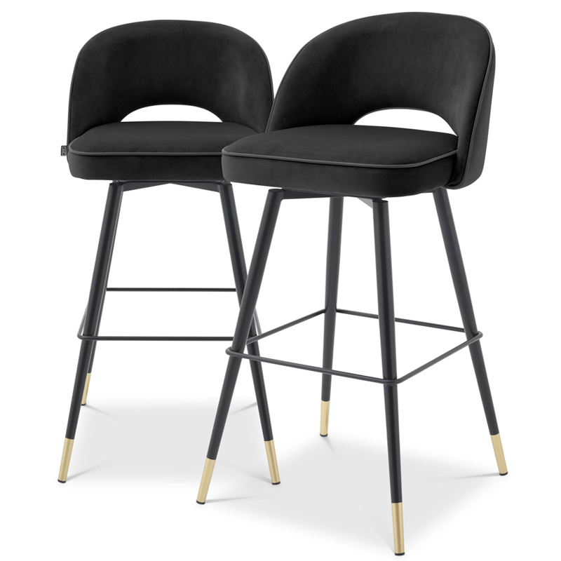 Комплект барных стульев Eichholtz Bar Stool Cliff set of 2 black Черный Латунь Комплект барных стульев Eichholtz Bar Stool Cliff set of 2 black Черный Латунь в Тюмени | Loft Concept