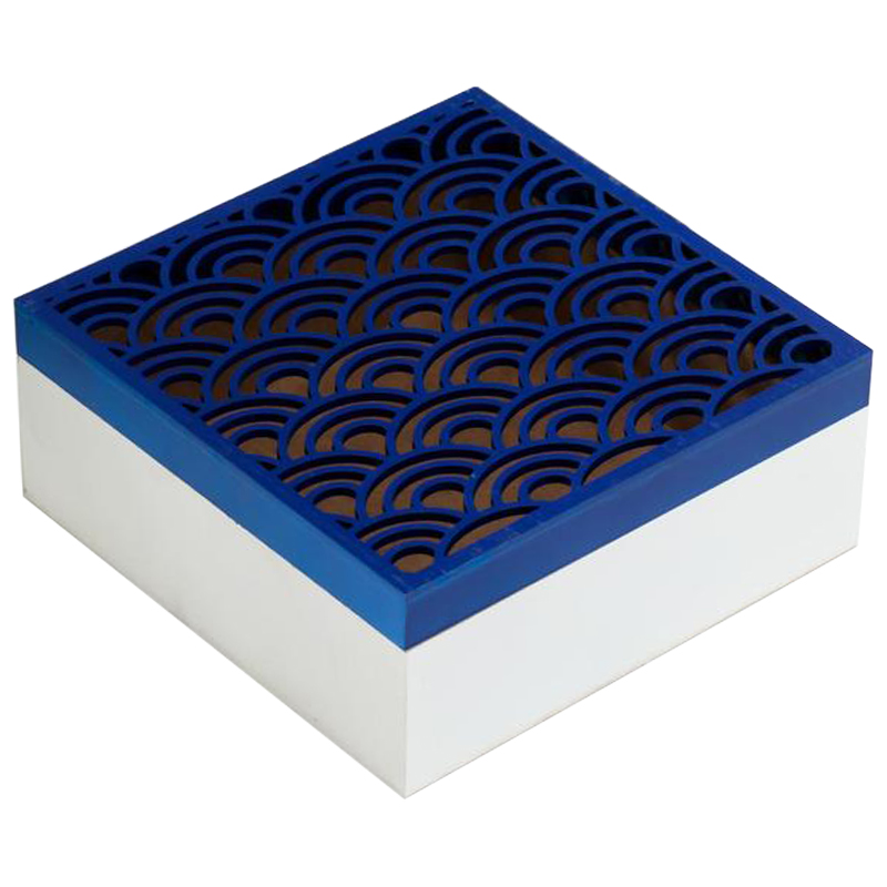 Шкатулка Deep Blue Scales Pattern Box Белый Синий Шкатулка Deep Blue Scales Pattern Box Белый Синий в Тюмени | Loft Concept