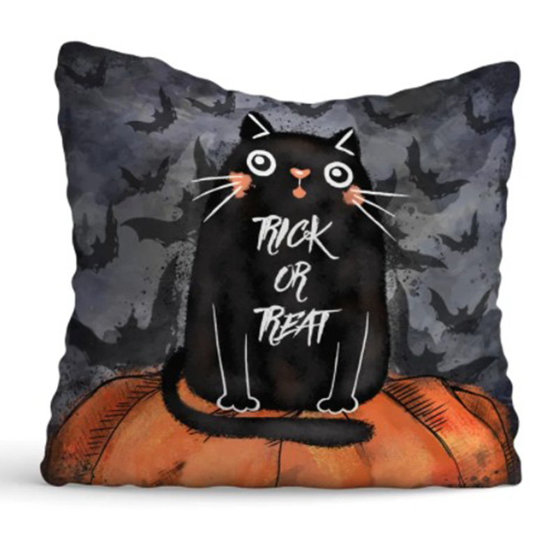 Подушка Halloween Trick or Treat Cat Черный Оранжевый Серый Подушка Halloween Trick or Treat Cat Черный Оранжевый Серый в Тюмени | Loft Concept