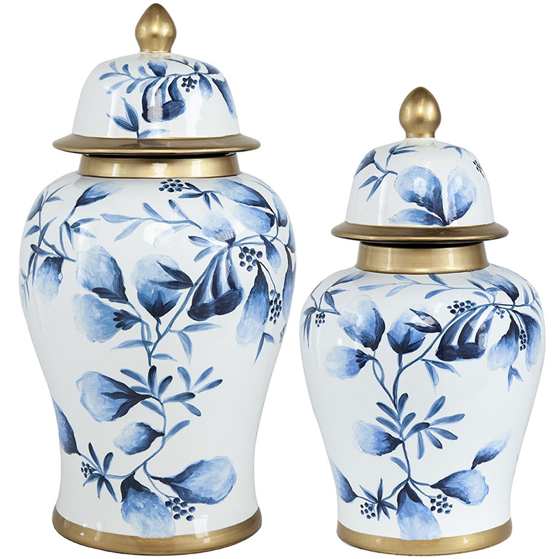 Ваза с крышкой Blue Plant Vase Золотой Белый Синий Ваза с крышкой Blue Plant Vase Золотой Белый Синий в Тюмени | Loft Concept