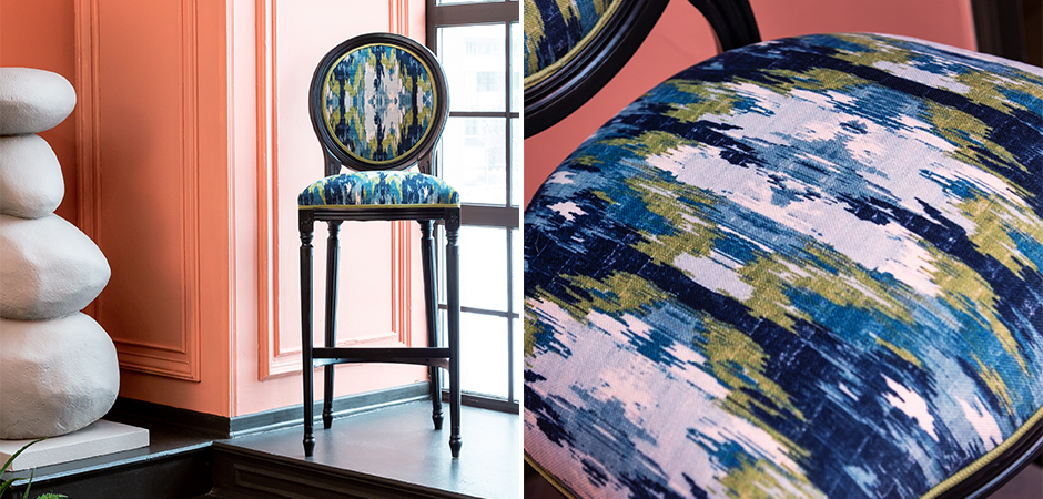 Барный стул с сине-зеленым узором Ikat Pattern Барный стул с сине-зеленым узором Ikat Pattern - Loft-Concept в Тюмени