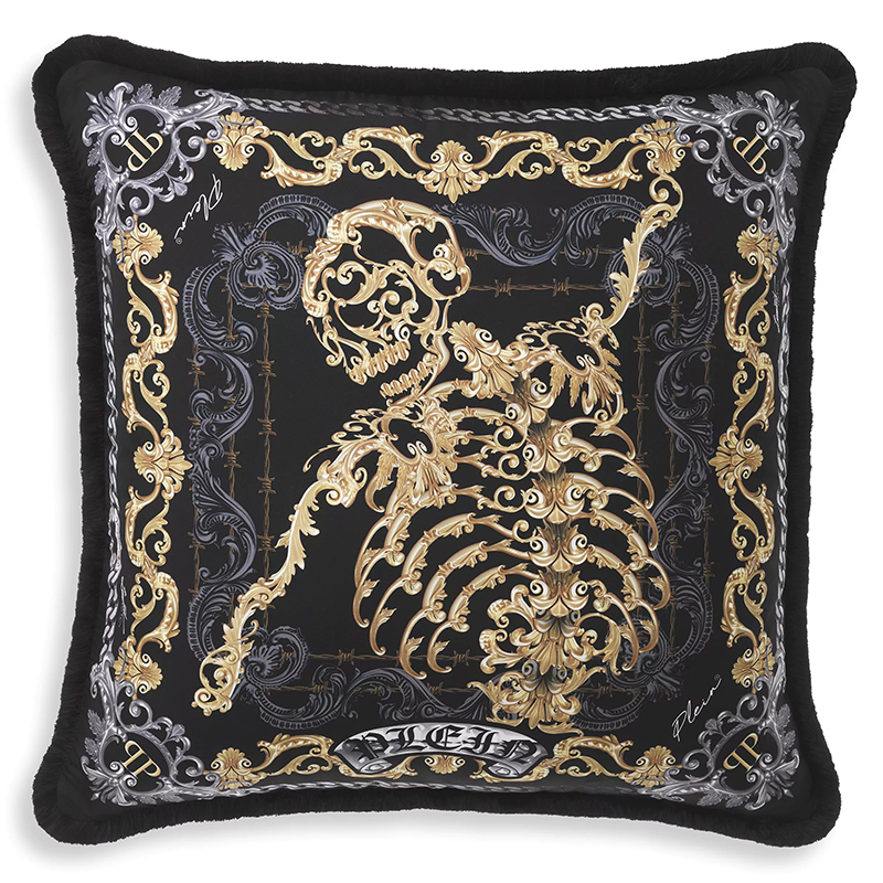Подушка Philipp Plein Cushion Silk Skeleton 70 x 70 cm Черный Золотой Серый Подушка Philipp Plein Cushion Silk Skeleton 70 x 70 cm Черный Золотой Серый в Тюмени | Loft Concept
