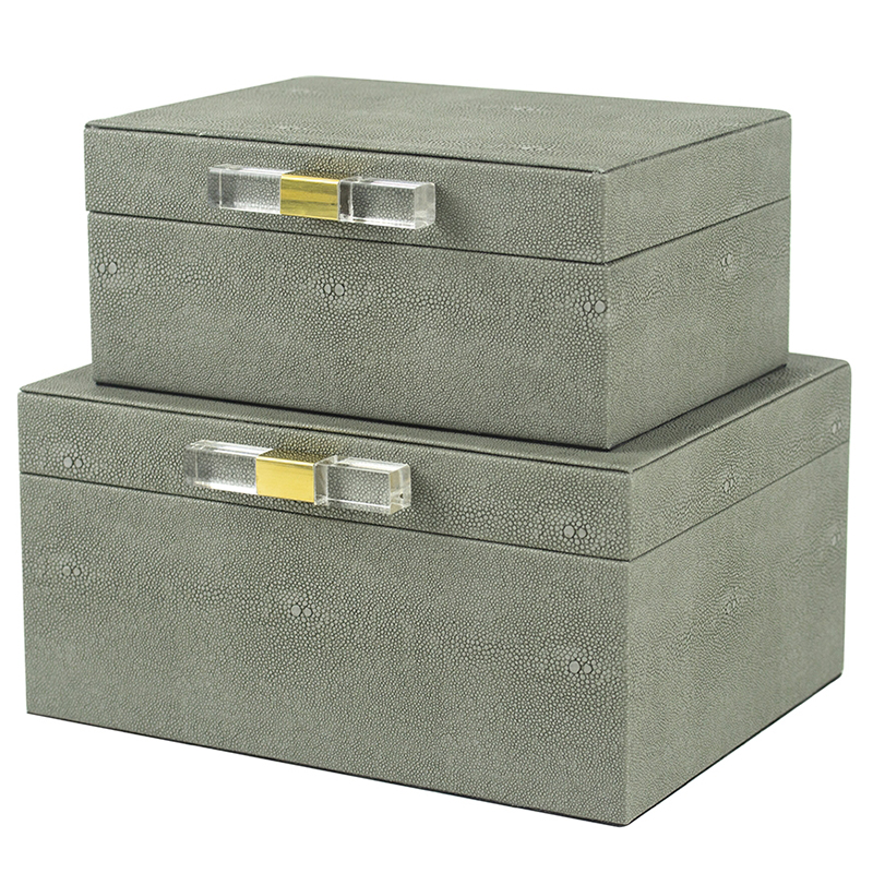 Комплект шкатулок Stingray Skin Gray Boxes Бежево-серый Глянцевое золото Прозрачный Комплект шкатулок Stingray Skin Gray Boxes Бежево-серый Глянцевое золото Прозрачный в Тюмени | Loft Concept