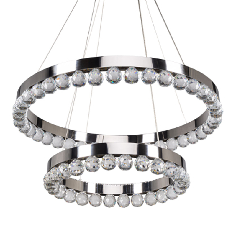 Люстра с двумя кольцами цвета хром и прозрачными хрустальными шарами по периметру Sacramento Transparent Balls Chandelier Хром Прозрачный в Тюмени | Loft Concept 