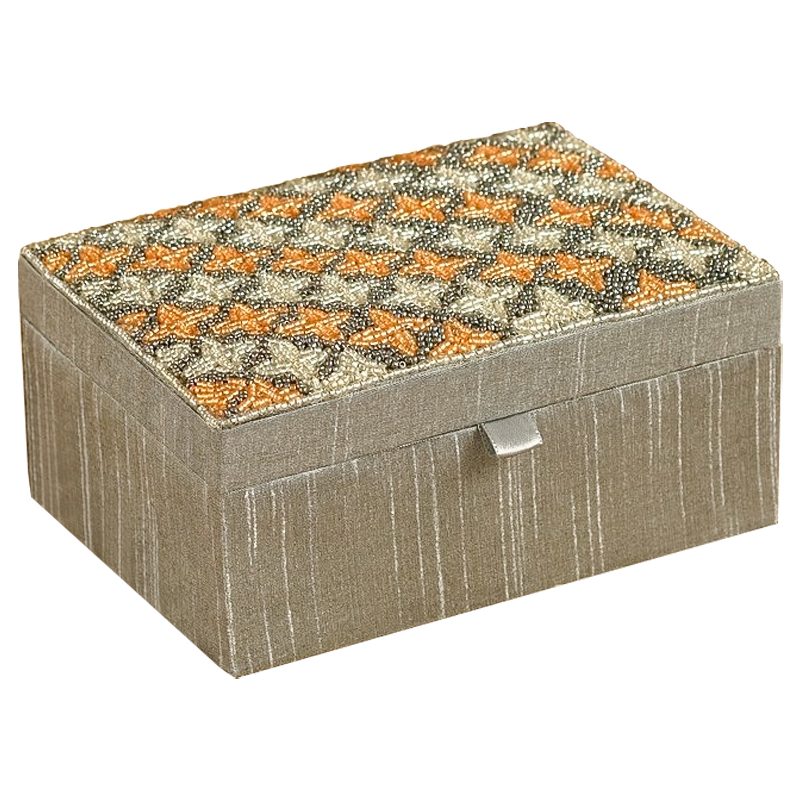 Шкатулка с вышивкой из бисера Sutara Beads Embroidery Box Серебряный Оранжевый Бежевый Шкатулка с вышивкой из бисера Sutara Beads Embroidery Box Серебряный Оранжевый Бежевый в Тюмени | Loft Concept