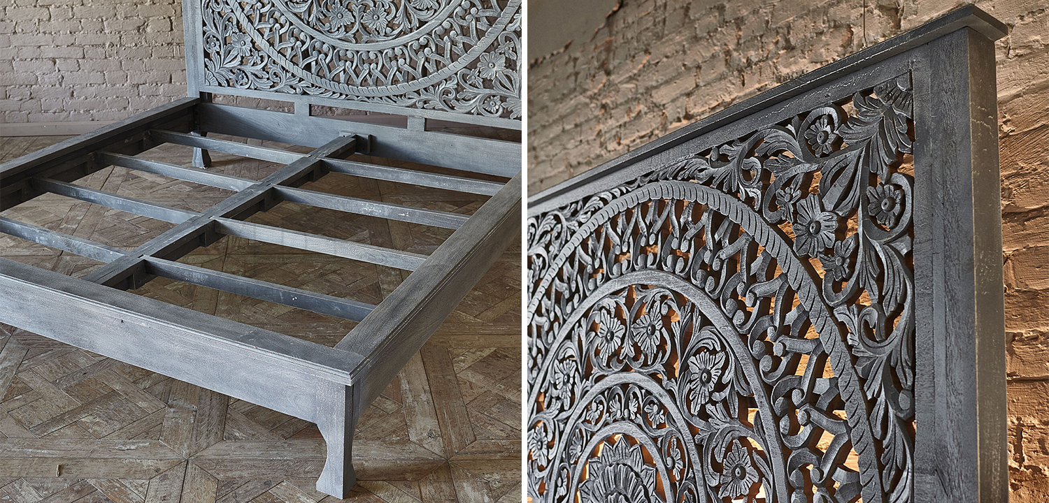 Кровать Indian Antique White Furniture Sarita Bed серый - фото №1