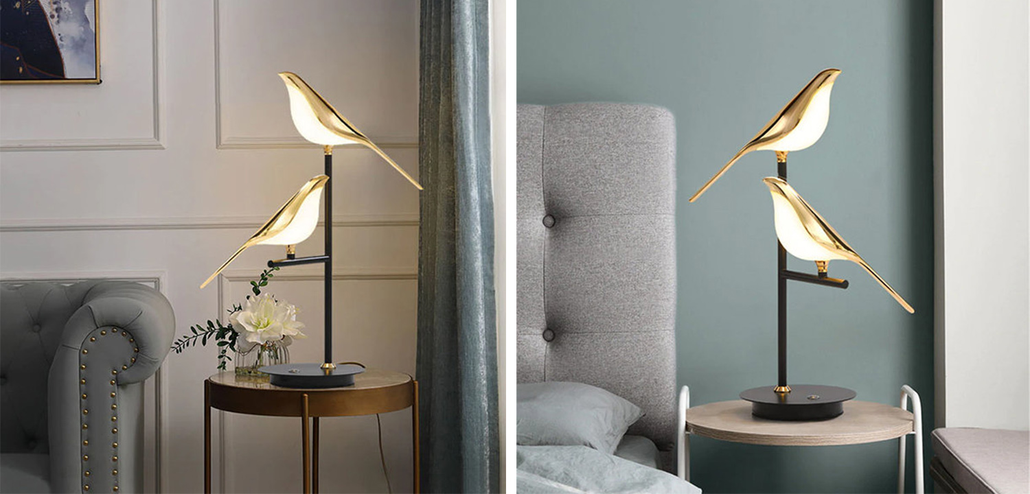 Настольная лампа с золотыми птичками NOMI Two birds - фото