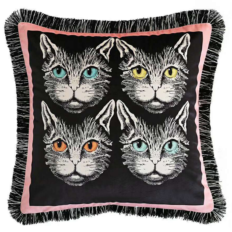 Декоративная подушка с вышивкой Cтиль Gucci Four Cats Черный Розовый Белый Декоративная подушка с вышивкой Cтиль Gucci Four Cats Черный Розовый Белый в Тюмени | Loft Concept