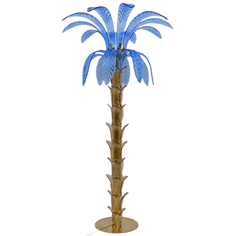 Торшер Glass Decorated Palm Floor Lamp Blue Листья Пальмы  Золотой Синий в Тюмени | Loft Concept 