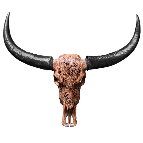 Череп буйвола Buffalo Skull Dragon резьба по кости Коричневый Череп буйвола Buffalo Skull Dragon резьба по кости Коричневый в Тюмени | Loft Concept