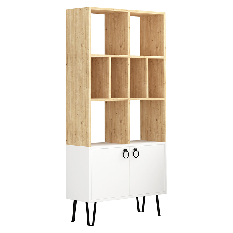 Стеллаж прямой цвета древесины с полками и 2-мя белыми дверцами BENE BOOKCASE OAK Древесина Белый Стеллаж прямой цвета древесины с полками и 2-мя белыми дверцами BENE BOOKCASE OAK Древесина Белый в Тюмени | Loft Concept