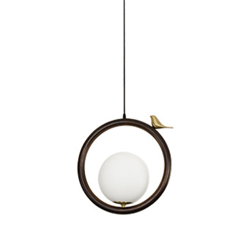 Светильник с птичкой Bird Wood Ring Hanging Lamp Латунь Белый Коричневый Светильник с птичкой Bird Wood Ring Hanging Lamp Латунь Белый Коричневый в Тюмени | Loft Concept