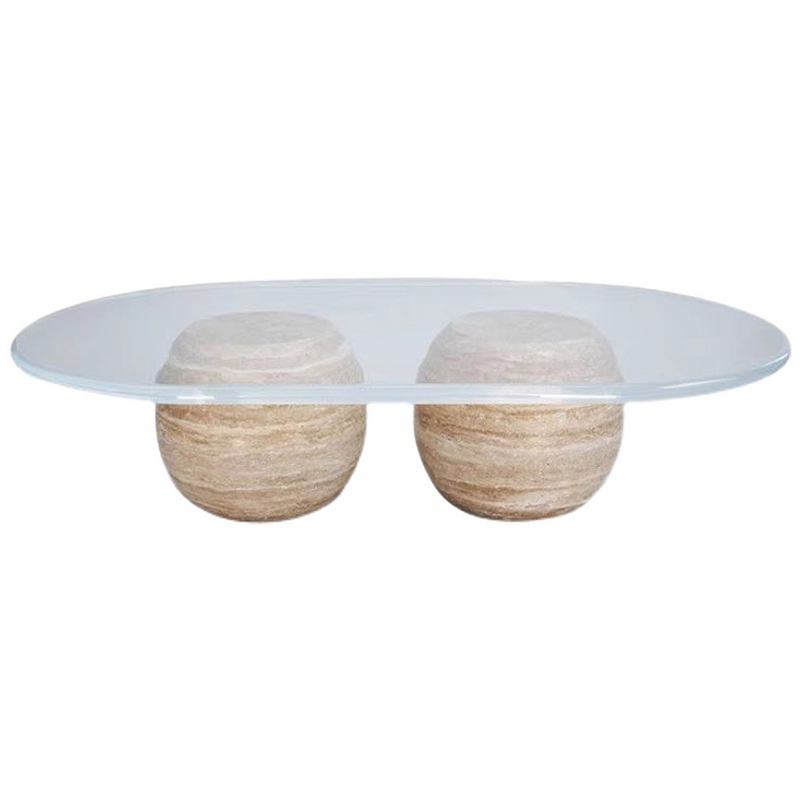Кофейный стол Euan Travertine Coffee Table Прозрачное Стекло Бежевый Кофейный стол Euan Travertine Coffee Table Прозрачное Стекло Бежевый в Тюмени | Loft Concept