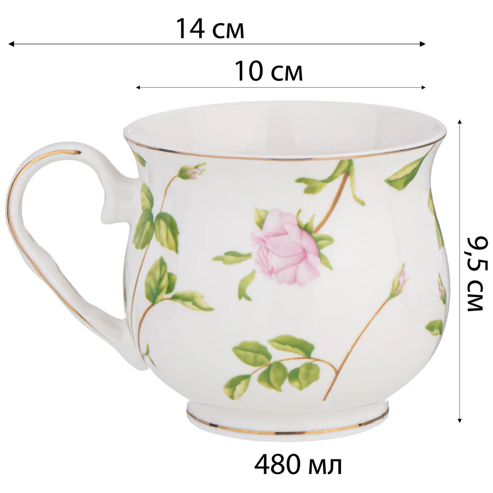 Кружка фарфоровая белая с цветочным принтом 480 мл Flower Porcelain Collection Кружка фарфоровая белая с цветочным принтом 480 мл Flower Porcelain Collection в Тюмени