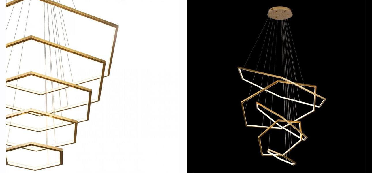 Светильник Светодиодный Золотой  Gold Five Hexagon Пять Шестиугольных Подвесов - фото №1