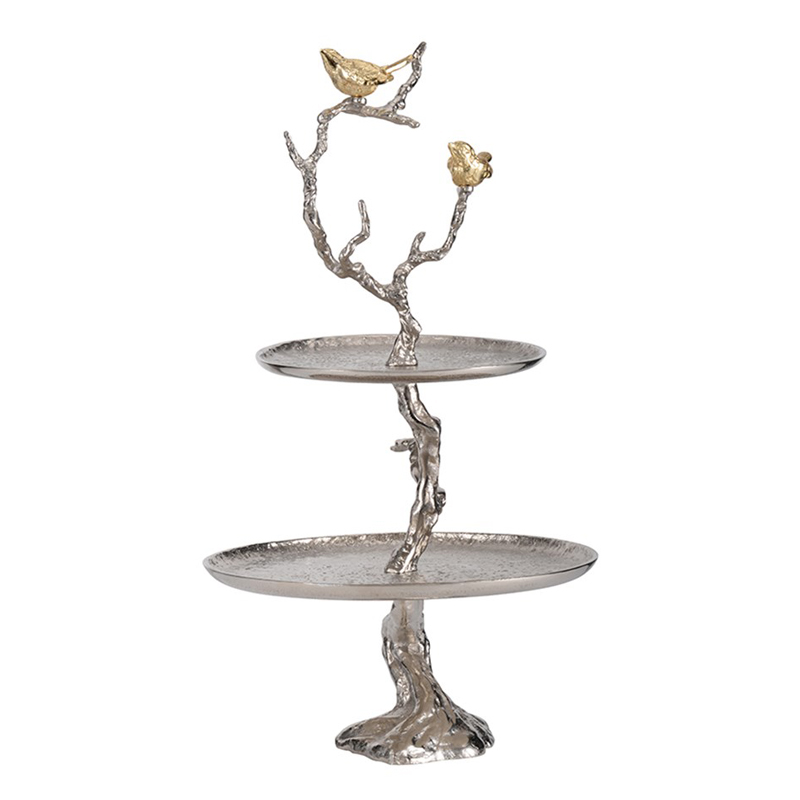 Блюдо двухъярусное Birds on Branches silver Сатиновое Серебро Золотой Блюдо двухъярусное Birds on Branches silver Сатиновое Серебро Золотой в Тюмени | Loft Concept