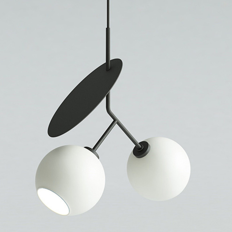 Подвесной светильник Cherry Pendant Double Black Белое матовое стекло Черный Подвесной светильник Cherry Pendant Double Black Белое матовое стекло Черный в Тюмени | Loft Concept