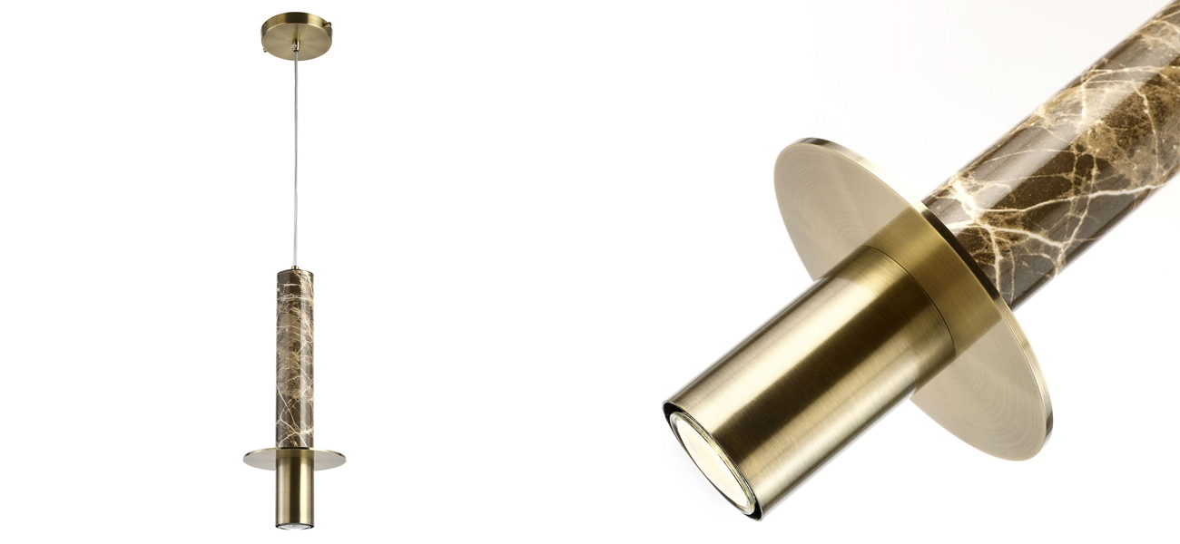 Подвесной светильник с декором под коричневый мрамор Shaw Marble Brass - фото
