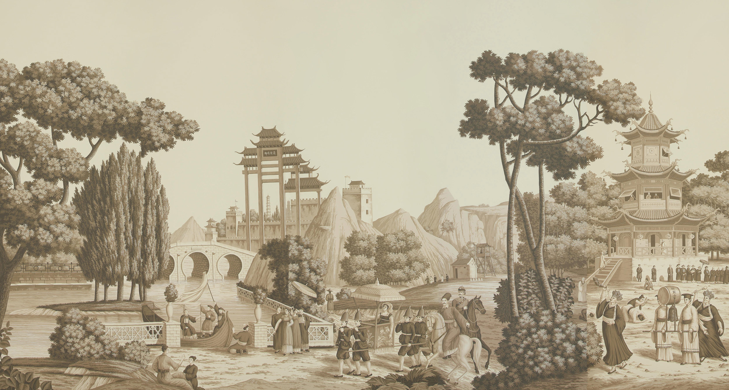 Обои ручная роспись Procession Chinoise Sepia on scenic paper Обои ручная роспись Procession Chinoise Sepia on scenic paper - постер Loft-Concept в Тюмени