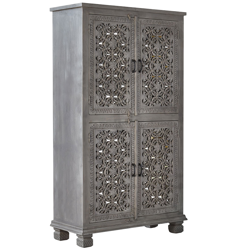 Шкаф Indian Antique White Furniture Cupboard Advik серый Серый Шкаф Indian Antique White Furniture Cupboard Advik серый Серый в Тюмени | Loft Concept