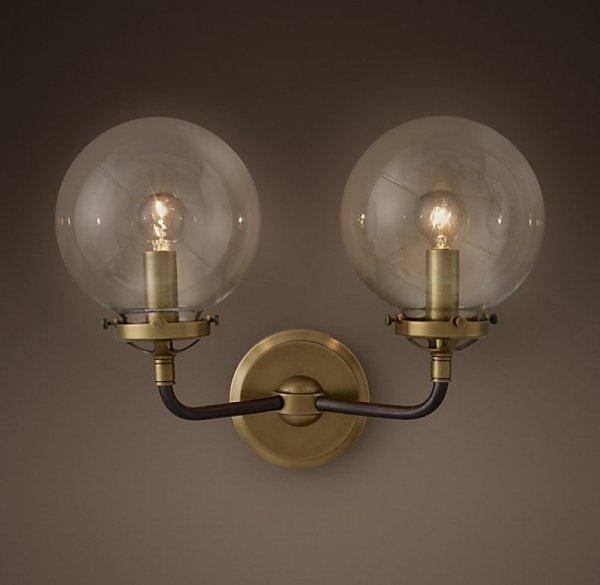 Бра Bistro Globe Clear Glass Double Sconce Brass Бра Bistro Globe Clear Glass Double Sconce Brass в Тюмени | Loft Concept