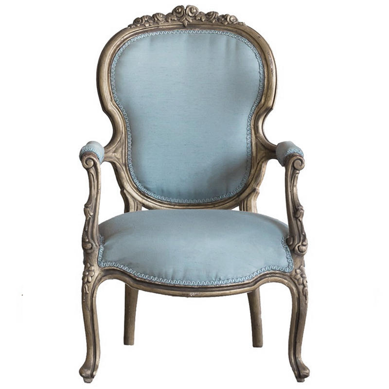 Кресло Arm Carved Chair blue linen Голубой пастельный Темный дуб Кресло Arm Carved Chair blue linen Голубой пастельный Темный дуб в Тюмени | Loft Concept