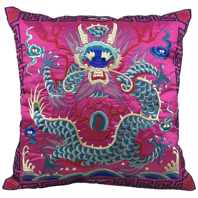 Декоративная подушка с вышивкой Chinese Dragon Pink Розовый Мульти Декоративная подушка с вышивкой Chinese Dragon Pink Розовый Мульти в Тюмени | Loft Concept