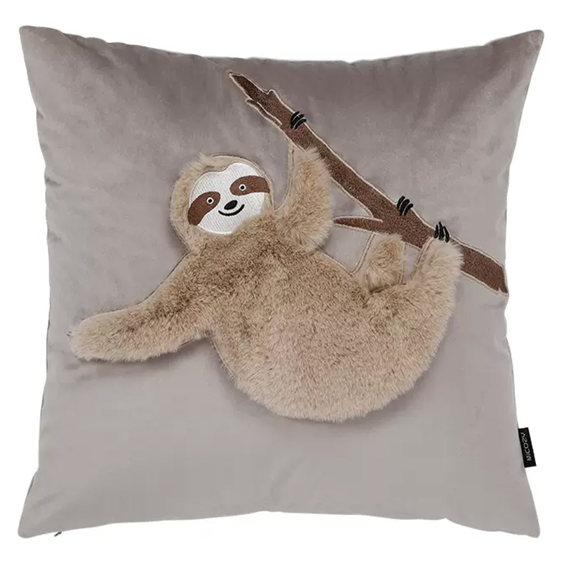 Декоративная подушка Ленивец Little Sloth on a Branch Бежево-серый Серый Коричневый в Тюмени | Loft Concept 
