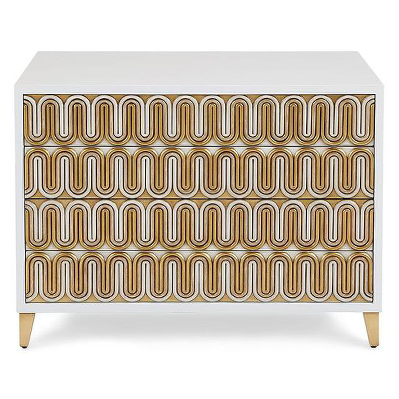 Комод Park Avenue Brass Wave Pattern Chest of Drawers Белый Золотой Комод Park Avenue Brass Wave Pattern Chest of Drawers Белый Золотой в Тюмени | Loft Concept