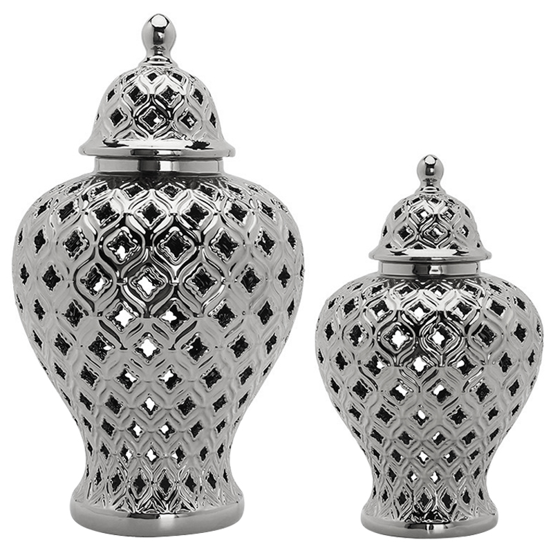 Ваза с крышкой Ceramic Silver Carving Vase Серебряный Ваза с крышкой Ceramic Silver Carving Vase Серебряный в Тюмени | Loft Concept