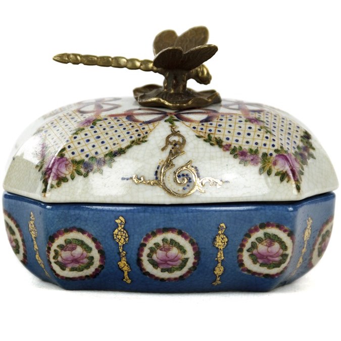 Шкатулка Box Floral Ornament Белый Бронза Синий Шкатулка Box Floral Ornament Белый Бронза Синий в Тюмени | Loft Concept