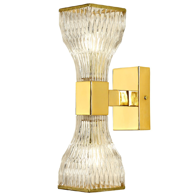 Бра с двумя плафонами из рельефного стекла GLASS HORN Gold Прозрачный Золотой Бра с двумя плафонами из рельефного стекла GLASS HORN Gold Прозрачный Золотой в Тюмени | Loft Concept