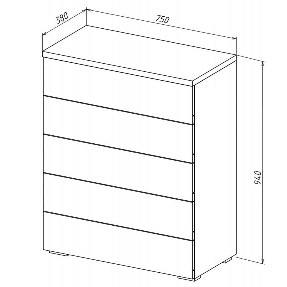 Комод с белым глянцевым фасадом с 5-ю ящиками Grace of Furniture Комод с белым глянцевым фасадом с 5-ю ящиками Grace of Furniture в Тюмени