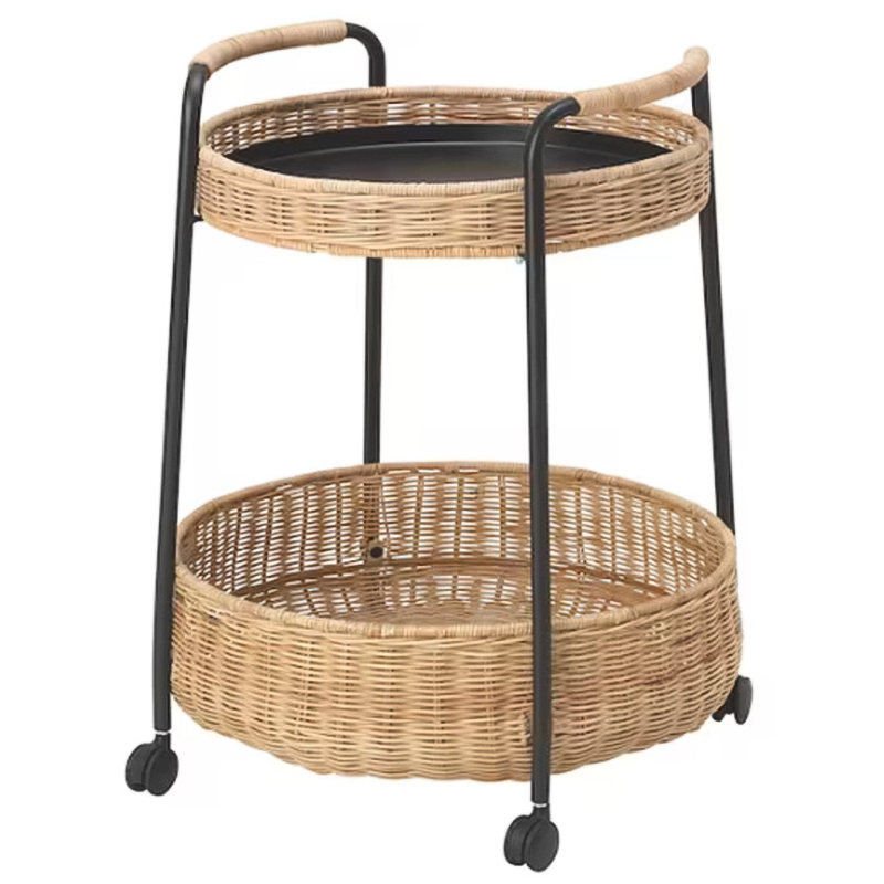 Приставной столик на колесах Roy Wicker Round Side Table Черный Древесина Приставной столик на колесах Roy Wicker Round Side Table Черный Древесина в Тюмени | Loft Concept